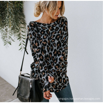 2020 new spring and autumn amazon hot selling sexy leopard print crossed backless long sleeve shirt casual top